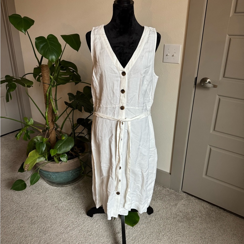 LOFT Sleeveless White Button-Down Dress